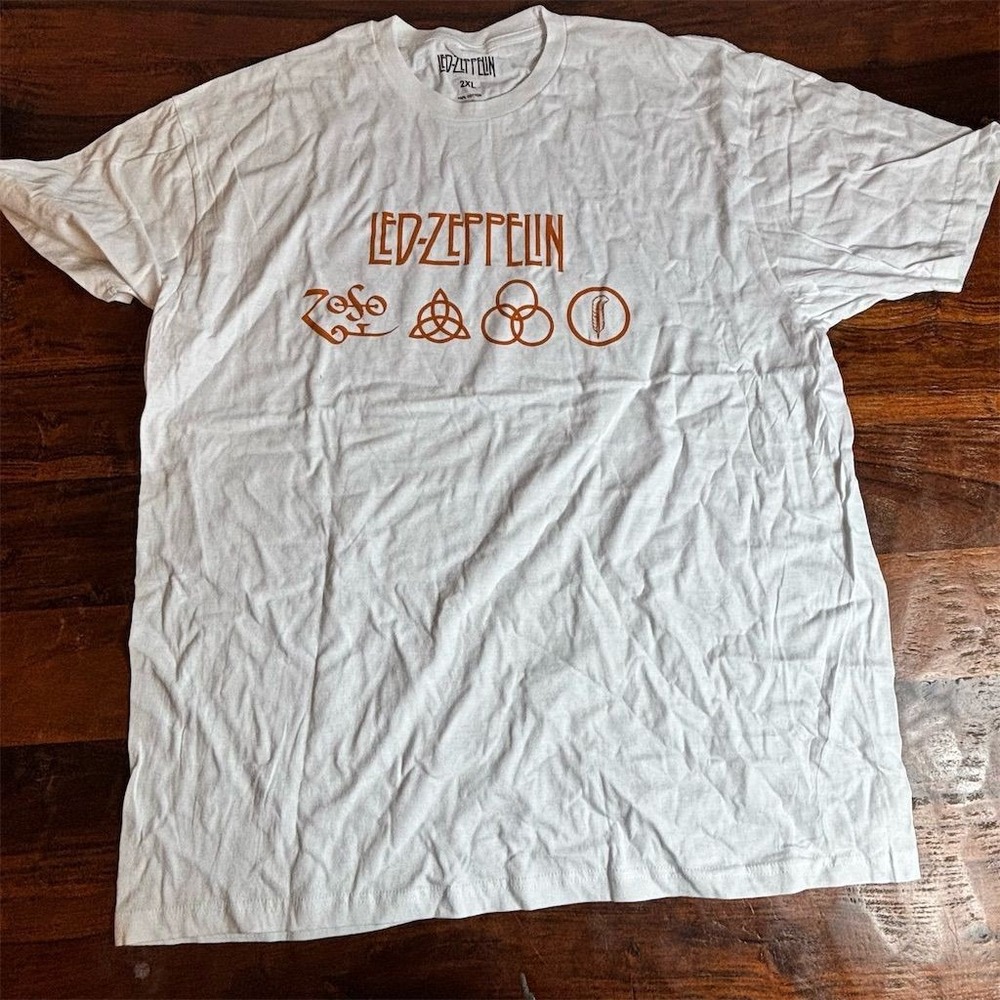 Led Zeppelin Men's‎ 2XL White Graphic Print Short Sleeve T-Shirt